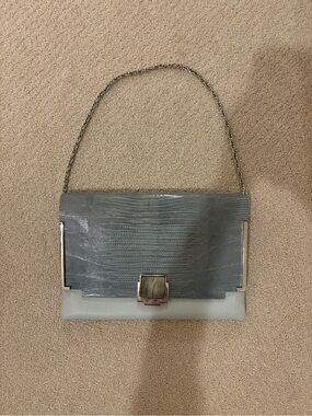 Daniela Ortiz “Justine” Genuine Lizard Leather Clutch Chain Bag Gray Ivory Rare